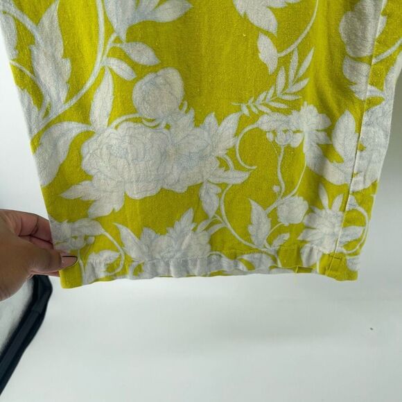 Marc New York Chartreuse Floral High Waisted Wide Leg Crop Pants M Linen Blend - Picture 6 of 13